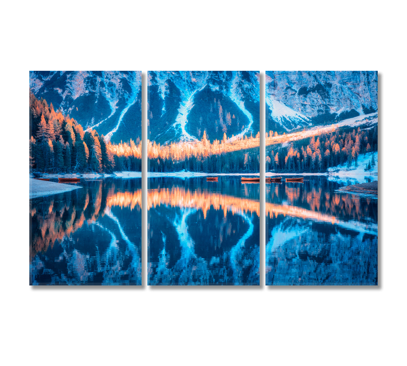 Braies Lake with Beautiful Mountains Reflection Dolomites Italy Canvas Print-Canvas Print-CetArt-3 Panels-36x24 inches-CetArt