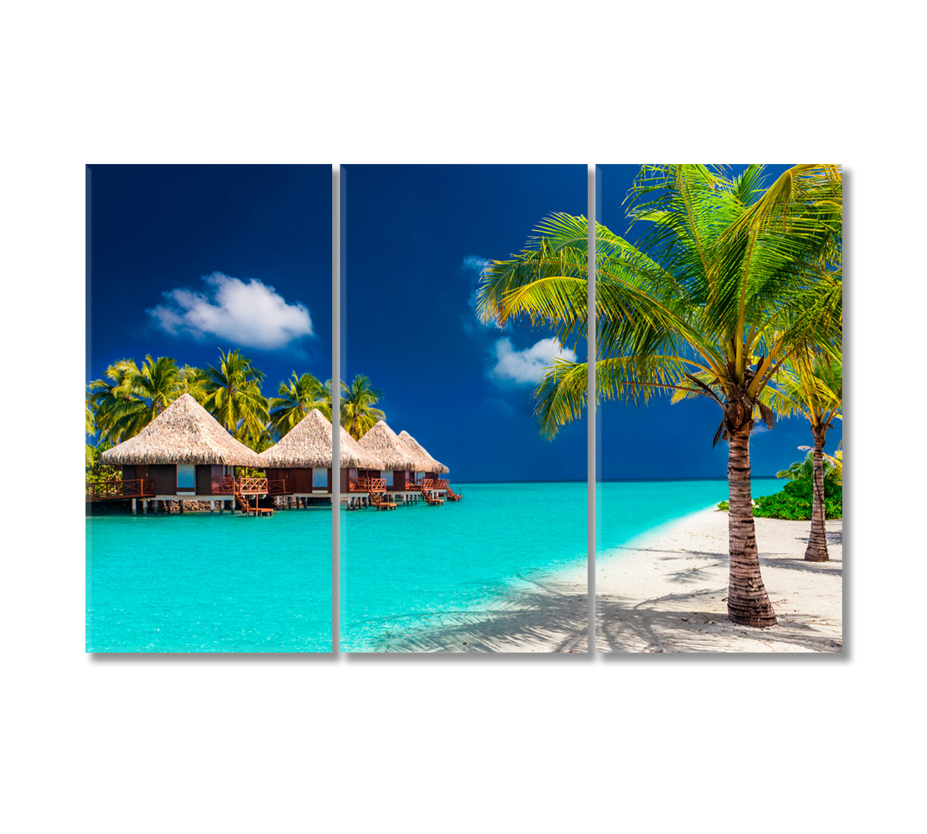 Bungalow on Tropical Island Maldives Canvas Print-Canvas Print-CetArt-3 Panels-36x24 inches-CetArt