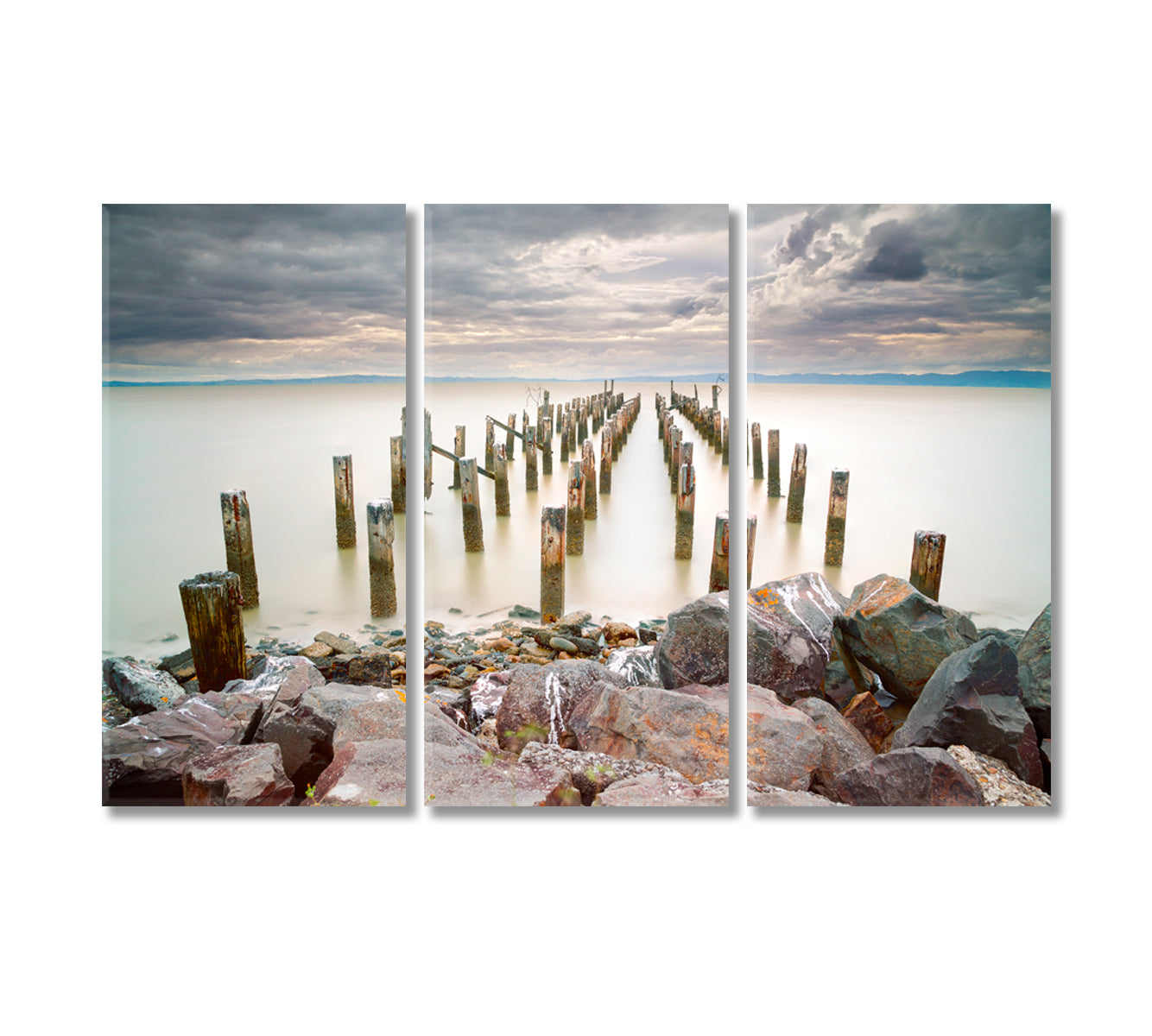 Old Jetty at Thames Canvas Print-Canvas Print-CetArt-3 Panels-36x24 inches-CetArt