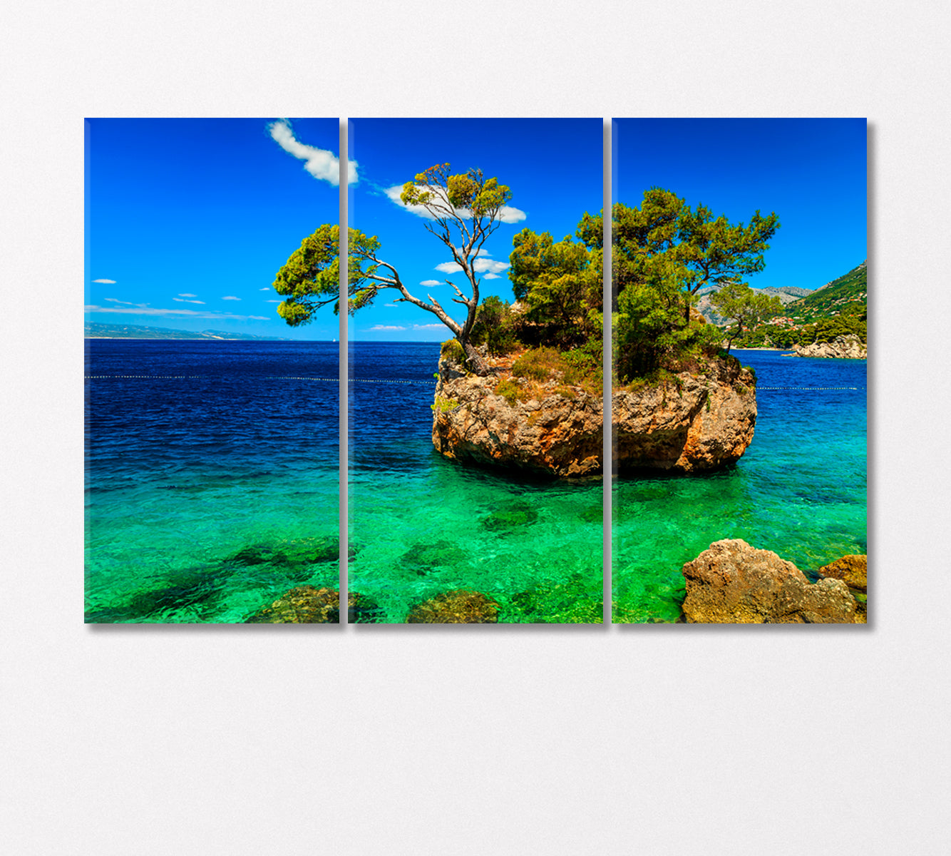 Landscape with Rocky Island on Brela Beach Croatia Canvas Print-Canvas Print-CetArt-3 Panels-36x24 inches-CetArt