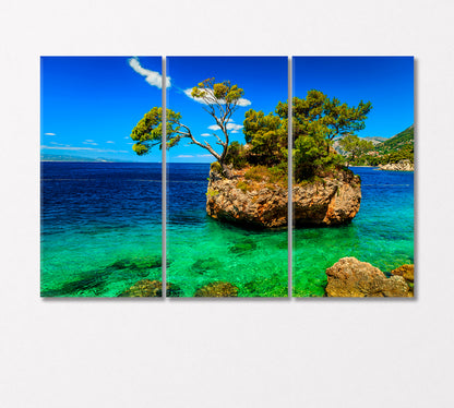 Landscape with Rocky Island on Brela Beach Croatia Canvas Print-Canvas Print-CetArt-3 Panels-36x24 inches-CetArt