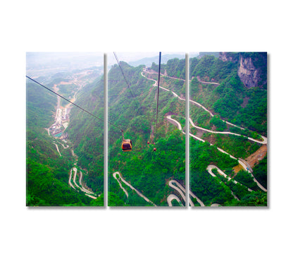 Cable Car with Winding Road in Tianmen Mountain Zhangjiajie National Park China Canvas Print-Canvas Print-CetArt-3 Panels-36x24 inches-CetArt