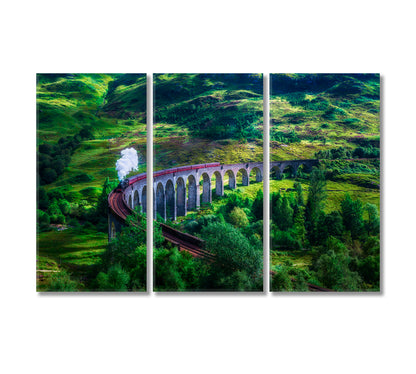 Jacobite Steam Train on Glenfinnan Railway Viaduct Scotland Canvas Print-Canvas Print-CetArt-3 Panels-36x24 inches-CetArt