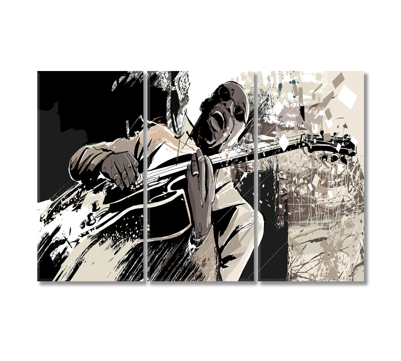 African American Jazz Guitarist Canvas Print-Canvas Print-CetArt-3 Panels-36x24 inches-CetArt