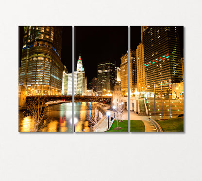 Chicago Night Lights Canvas Print-Canvas Print-CetArt-3 Panels-36x24 inches-CetArt