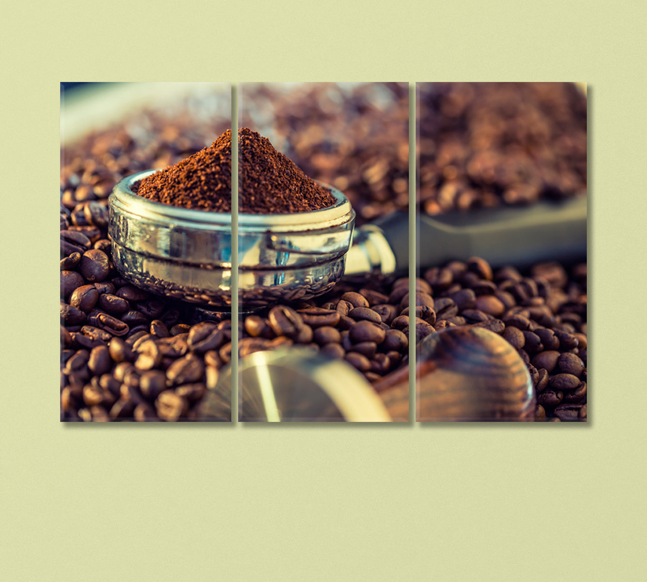 Portafilter and Coffee Beans Canvas Print-Canvas Print-CetArt-3 Panels-36x24 inches-CetArt