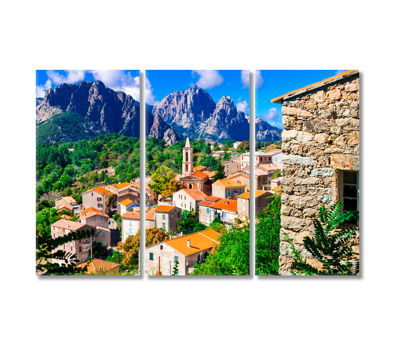 Evisa Village at Mountains Corsica Island Canvas Print-Canvas Print-CetArt-3 Panels-36x24 inches-CetArt