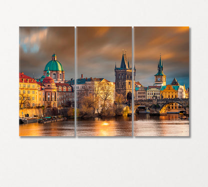 Church of St Francis and Charles Bridge Prague Canvas Print-Canvas Print-CetArt-3 Panels-36x24 inches-CetArt