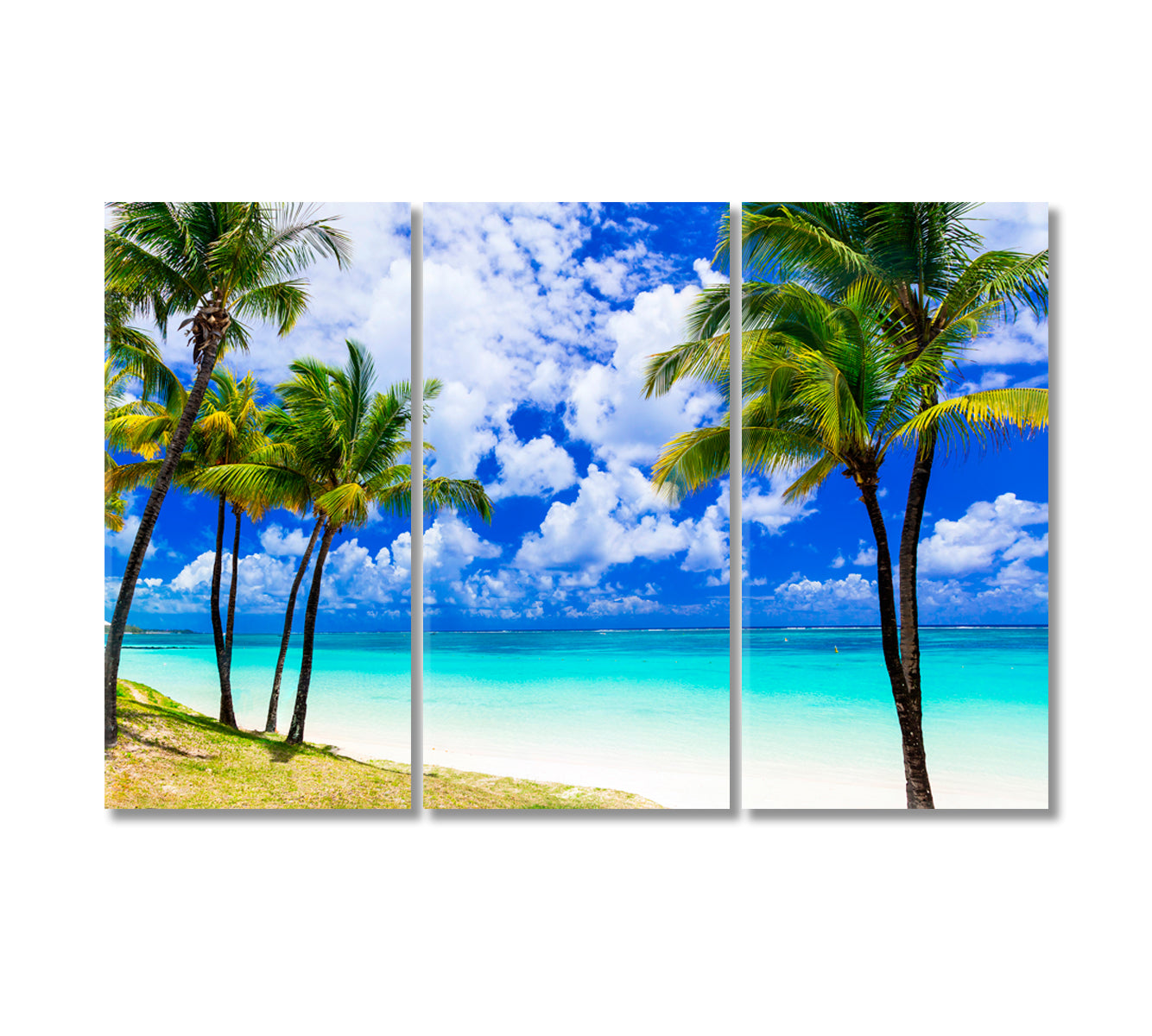 Beautiful Palm Beach with Turquoise Ocean Mauritius Canvas Print-Canvas Print-CetArt-3 Panels-36x24 inches-CetArt