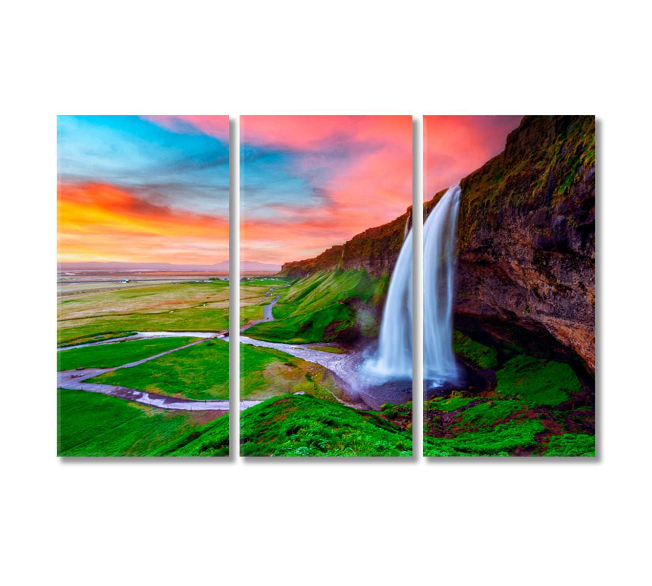 Seljalandsfoss Waterfall at Sunrise Iceland Canvas Print-Canvas Print-CetArt-3 Panels-36x24 inches-CetArt