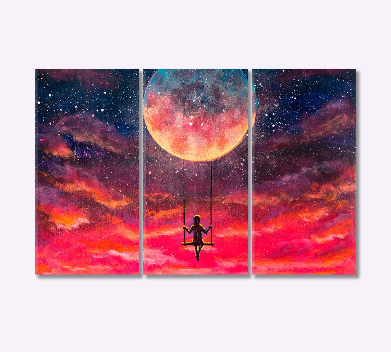 Girl Rides on Swing on the Moon Fantasy Art Canvas Print-Canvas Print-CetArt-3 Panels-36x24 inches-CetArt