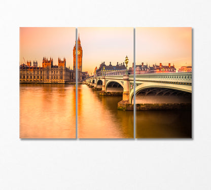 Big Ben House of Parliament and Westminster Bridge London Canvas Print-Canvas Print-CetArt-3 Panels-36x24 inches-CetArt