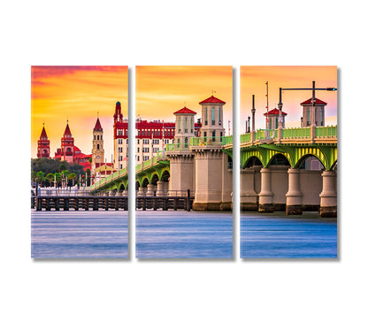 Cityscape of St Augustine Florida Canvas Print-Canvas Print-CetArt-3 Panels-36x24 inches-CetArt