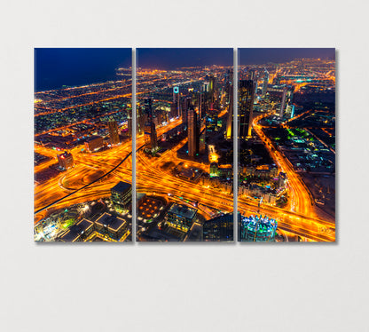 Dubai at Night UAE Canvas Print-Canvas Print-CetArt-3 Panels-36x24 inches-CetArt