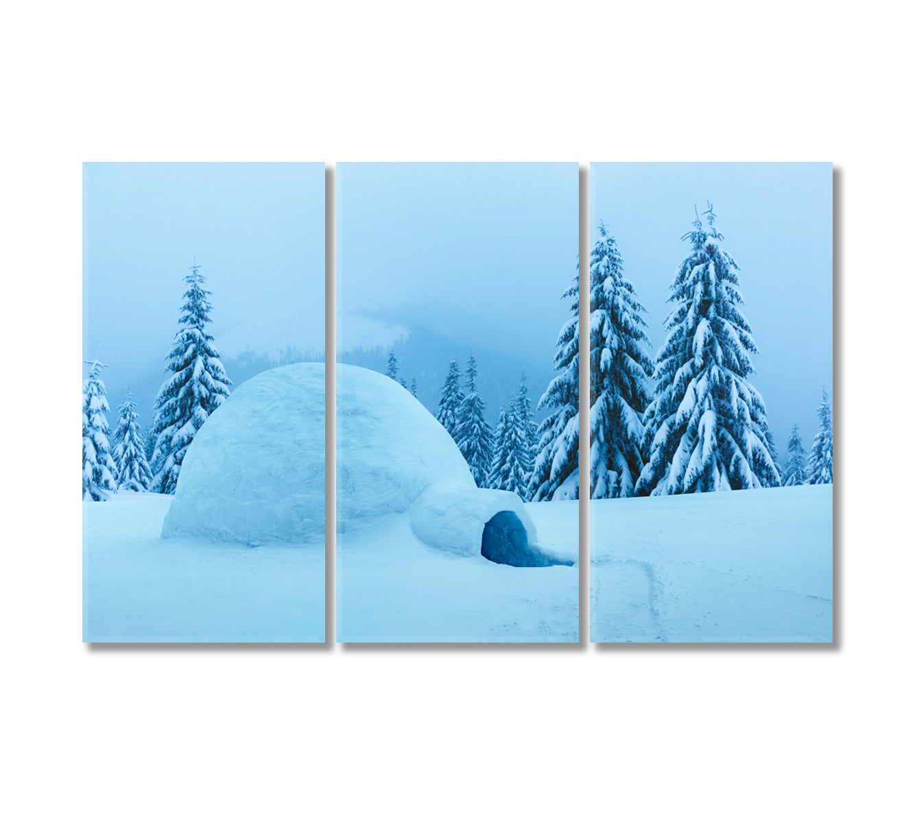 Igloo House in Winter Forest Mountains Canvas Print-Canvas Print-CetArt-3 Panels-36x24 inches-CetArt