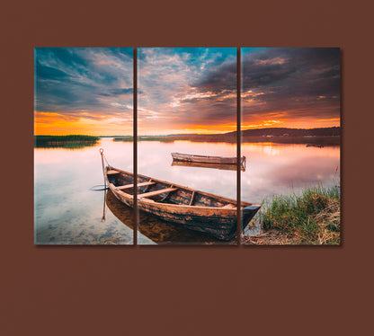 Two Wooden Boats on Lake Canvas Print-Canvas Print-CetArt-3 Panels-36x24 inches-CetArt