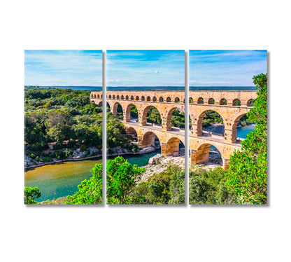 Roman Aqueduct at Pont Du Gard France Canvas Print-Canvas Print-CetArt-3 Panels-36x24 inches-CetArt