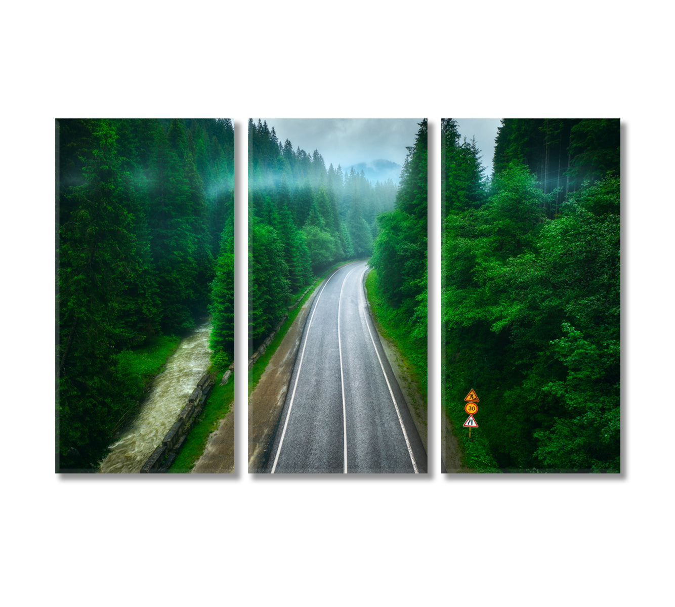 Road in Lovely Green Forest Carpathian Mountains Canvas Print-Canvas Print-CetArt-3 Panels-36x24 inches-CetArt