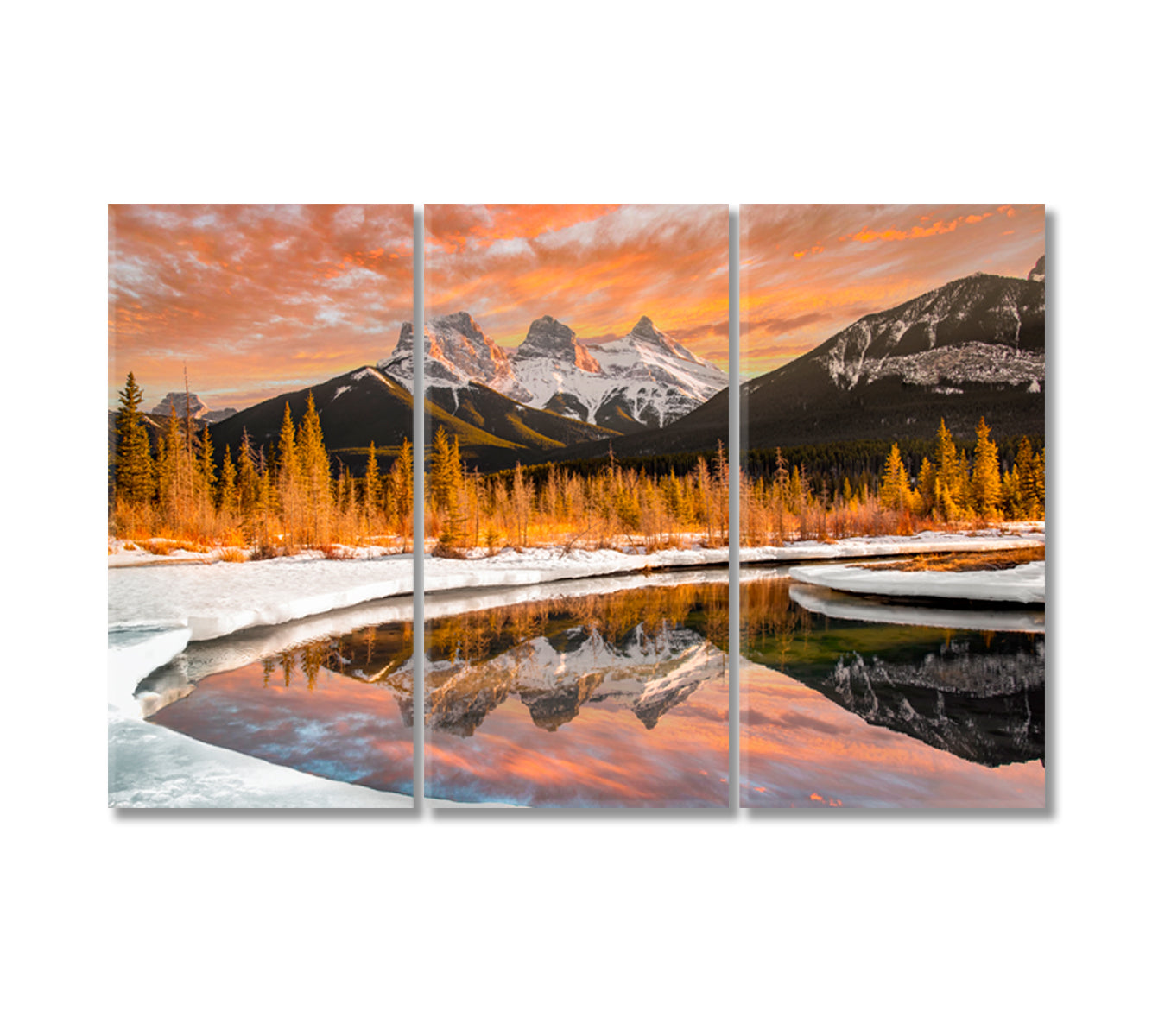 Three Sisters Mountains Landscape Alberta Canada Canvas Print-Canvas Print-CetArt-3 Panels-36x24 inches-CetArt