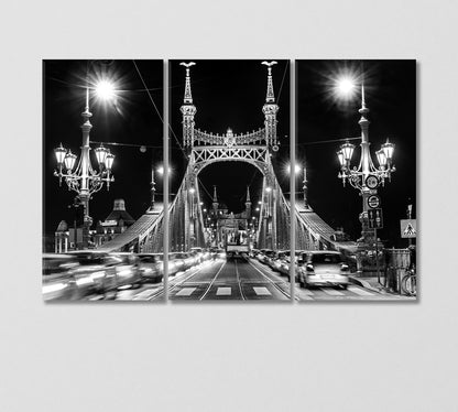 Liberty Bridge at Night Budapest Hungary Canvas Print-Canvas Print-CetArt-3 Panels-36x24 inches-CetArt