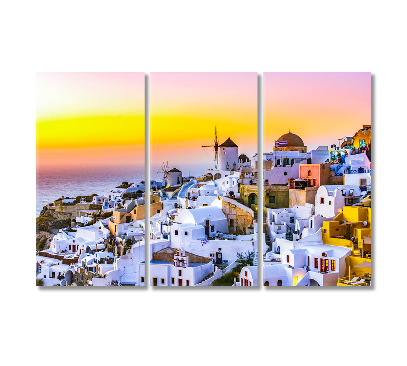 Sunset in Oia Town Santorini Island Greece Canvas Print-Canvas Print-CetArt-3 Panels-36x24 inches-CetArt