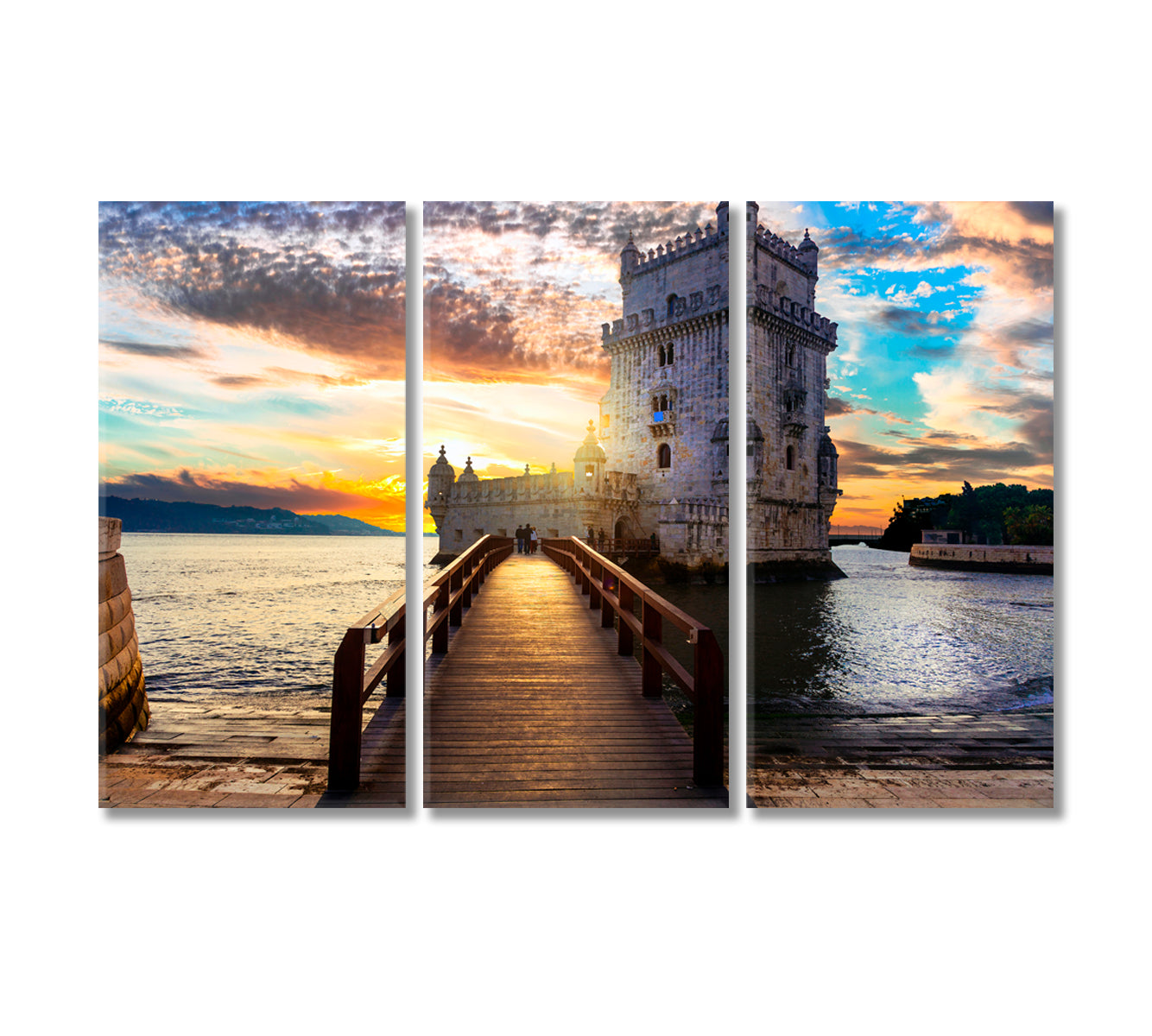 Torre de Belem Tower Lisbon Portugal Canvas Print-Canvas Print-CetArt-3 Panels-36x24 inches-CetArt