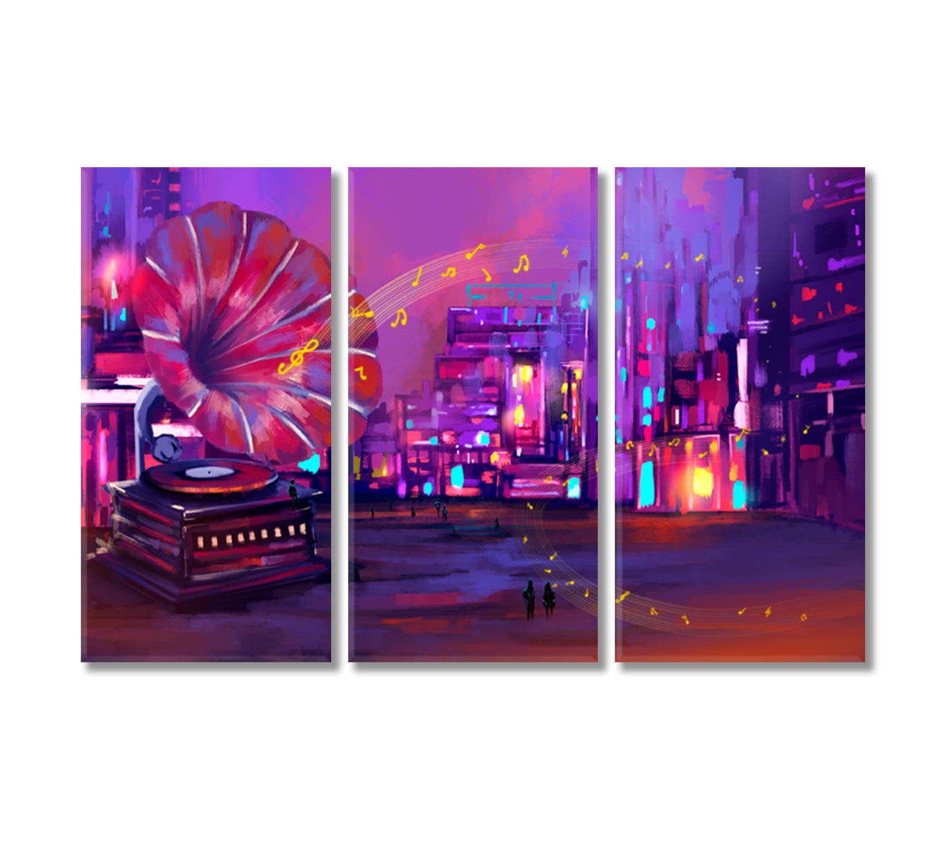 Large Gramophone on Street Canvas Print-Canvas Print-CetArt-3 Panels-36x24 inches-CetArt