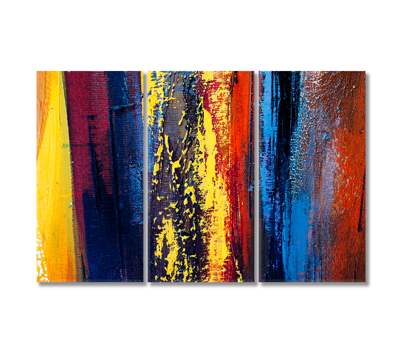 Abstract Mixed Blue And Yellow Paint Strokes Canvas Print-Canvas Print-CetArt-3 Panels-36x24 inches-CetArt