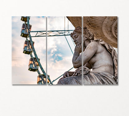 Sculpture of Fountain Danubius Budapest Hungary Canvas Print-Canvas Print-CetArt-3 Panels-36x24 inches-CetArt