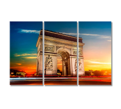 Arch of Triumph in Paris at Night Canvas Print-Canvas Print-CetArt-3 Panels-36x24 inches-CetArt