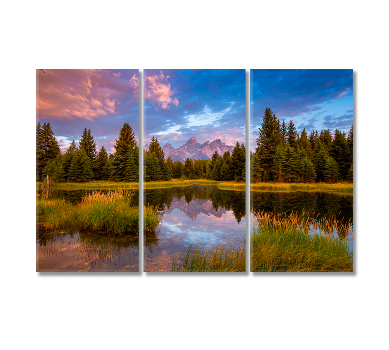 Teton Mountain Range in Grand Teton National Park Canvas Print-Canvas Print-CetArt-3 Panels-36x24 inches-CetArt