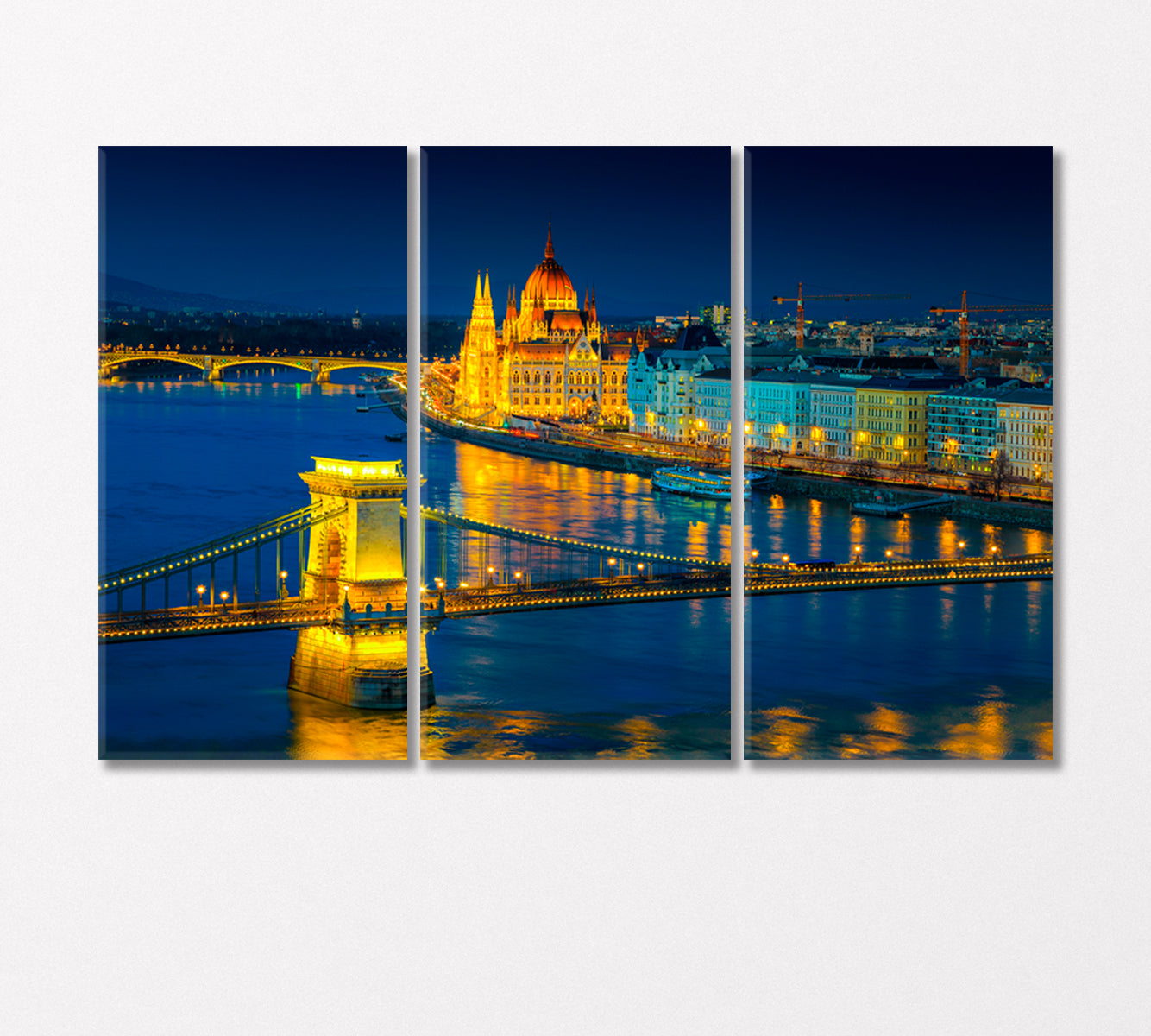 Chain Bridge and Hungarian Parliament Building in Budapest Canvas Print-Canvas Print-CetArt-3 Panels-36x24 inches-CetArt