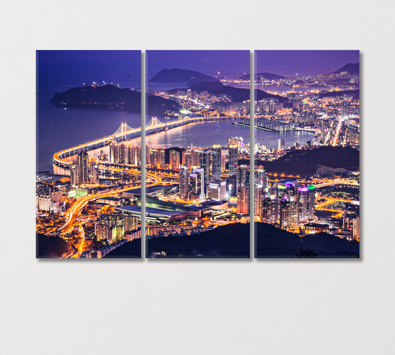 Busan City Lights South Korea Canvas Print-Canvas Print-CetArt-3 Panels-36x24 inches-CetArt