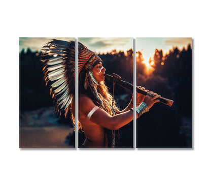 Woman Playing on Flute Canvas Print-Canvas Print-CetArt-3 Panels-36x24 inches-CetArt