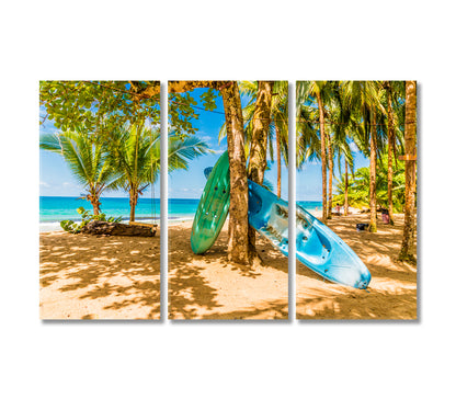 Canoe on Punta Uva Beach Costa Rica Canvas Print-Canvas Print-CetArt-3 Panels-36x24 inches-CetArt