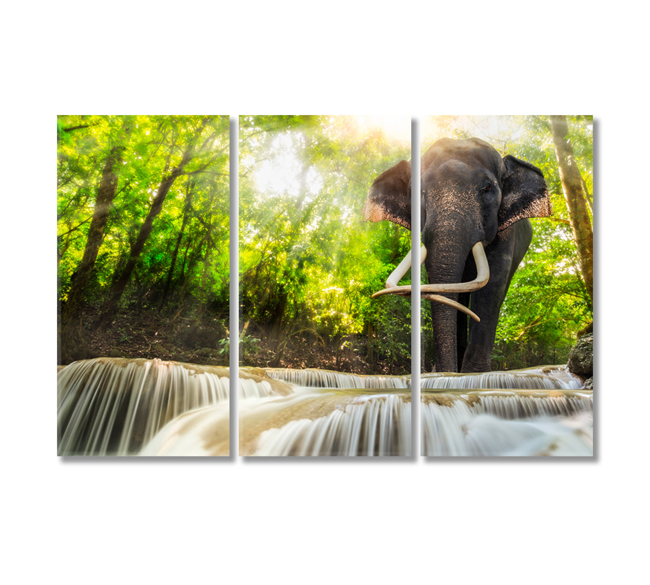 Erawan Waterfall with Elephant Thailand Canvas Print-Canvas Print-CetArt-3 Panels-36x24 inches-CetArt