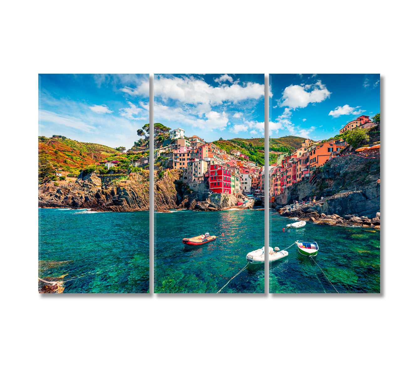 Riomaggiore and Cinque Terre Mountain Range Italy Canvas Print-Canvas Print-CetArt-3 Panels-36x24 inches-CetArt