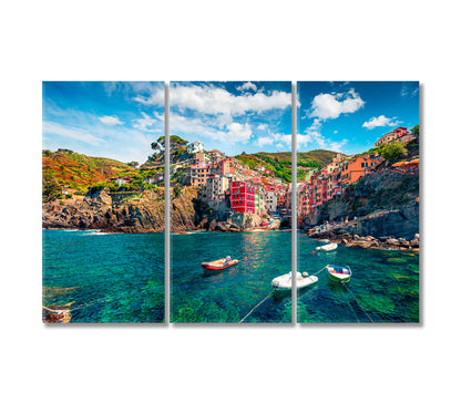 Riomaggiore and Cinque Terre Mountain Range Italy Canvas Print-Canvas Print-CetArt-3 Panels-36x24 inches-CetArt