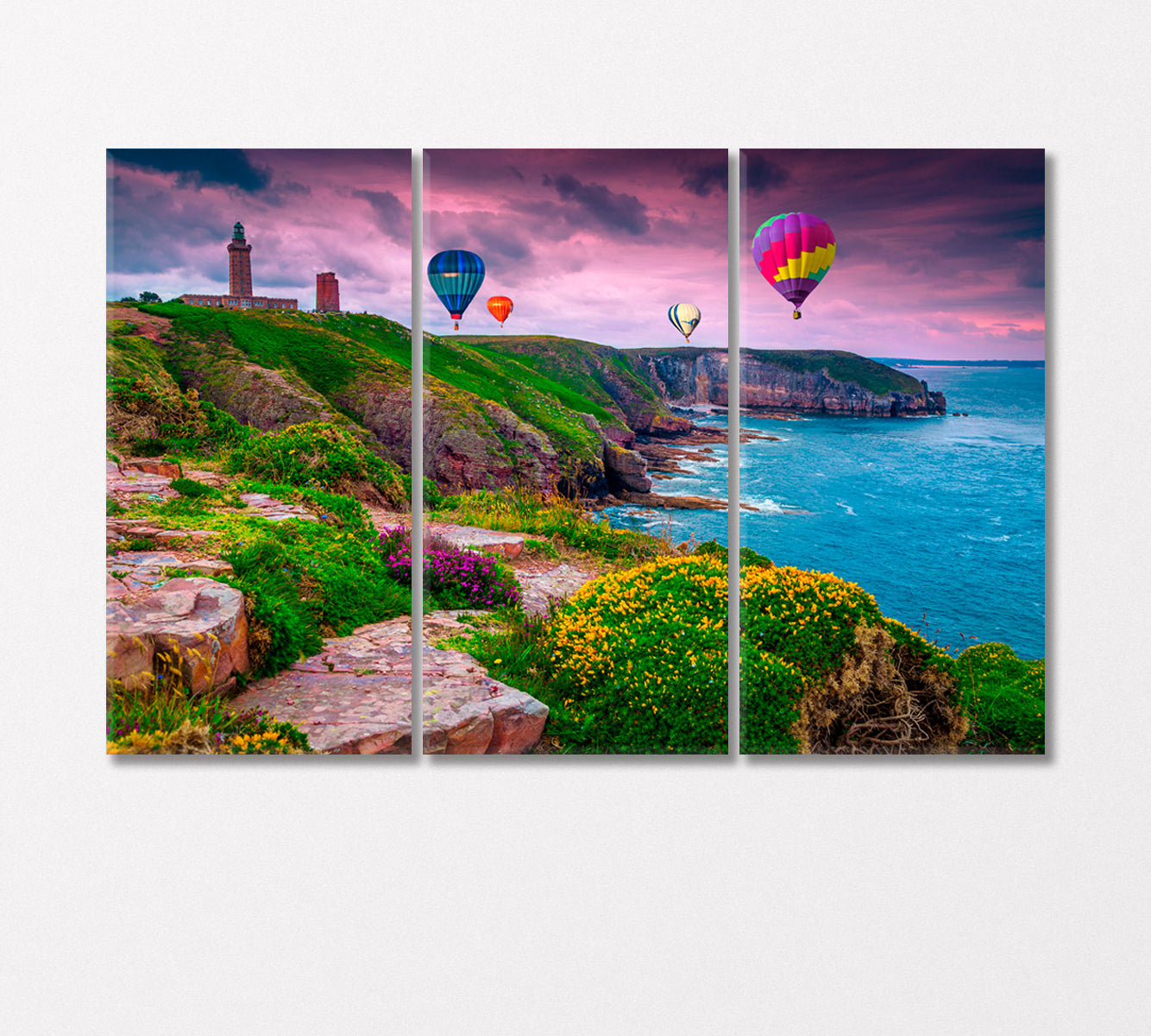 Fantastic Landscape with Air Balloons at Sunset Canvas Print-Canvas Print-CetArt-3 Panels-36x24 inches-CetArt