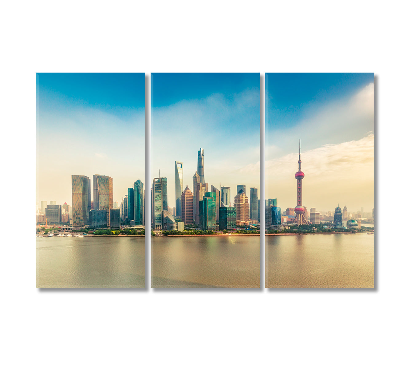 Shanghai Skyline with Skyscrapers and Huangpu River China Canvas Print-Canvas Print-CetArt-3 Panels-36x24 inches-CetArt