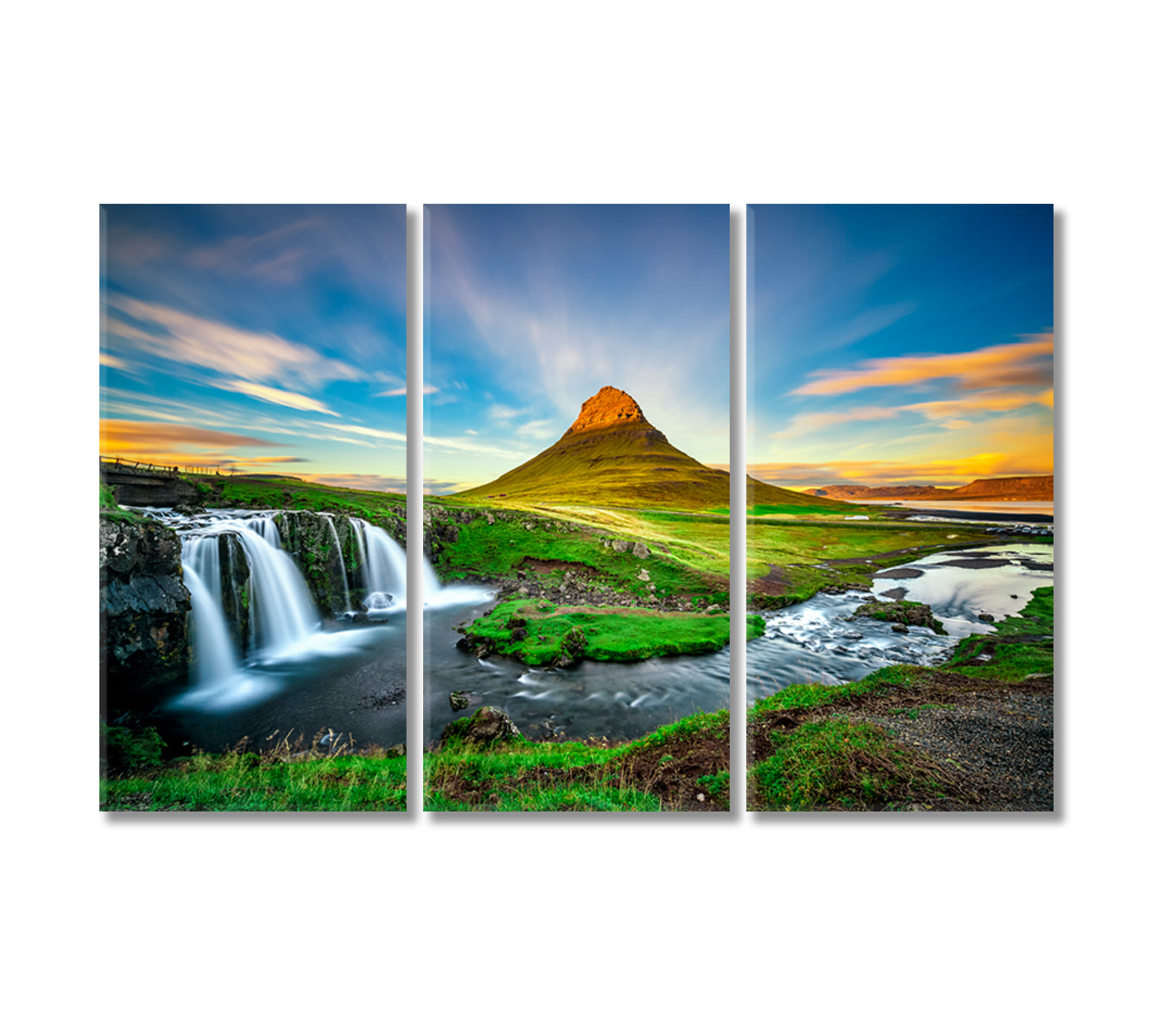 Famous Kirkjufellsfoss Waterfall with Kirkjufell Mountain Iceland Canvas Print-Canvas Print-CetArt-3 Panels-36x24 inches-CetArt