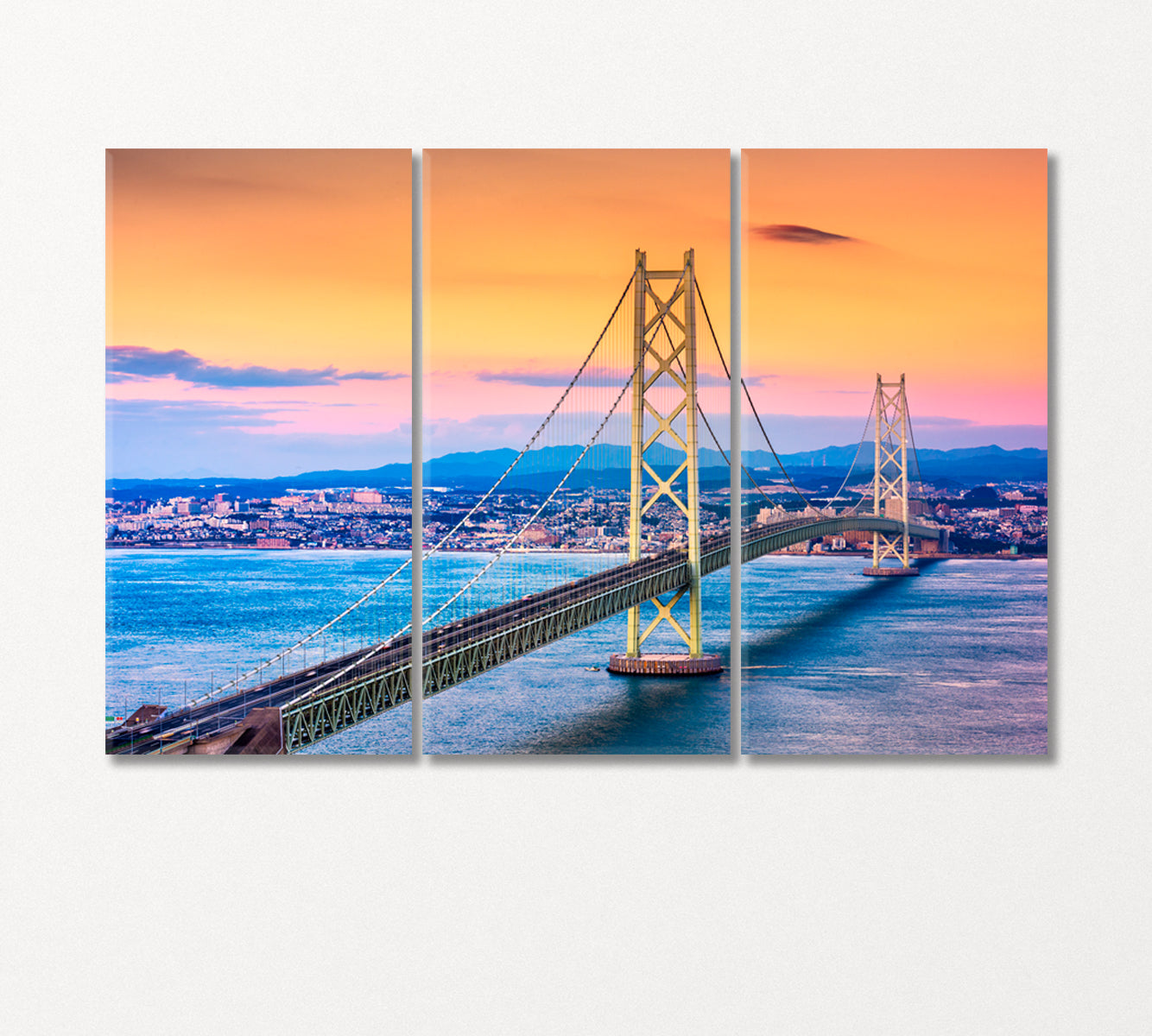 Akashi Kaikyo Bridge at Dusk Japan Canvas Print-Canvas Print-CetArt-3 Panels-36x24 inches-CetArt