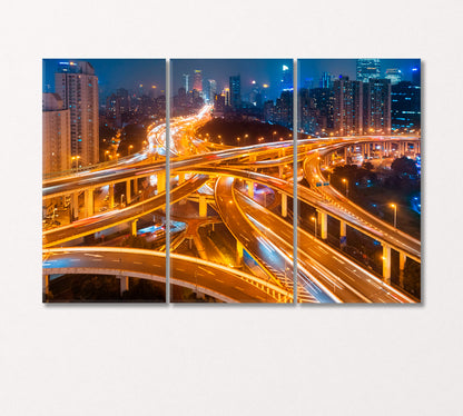 Shanghai Night Highway Canvas Print-Canvas Print-CetArt-3 Panels-36x24 inches-CetArt