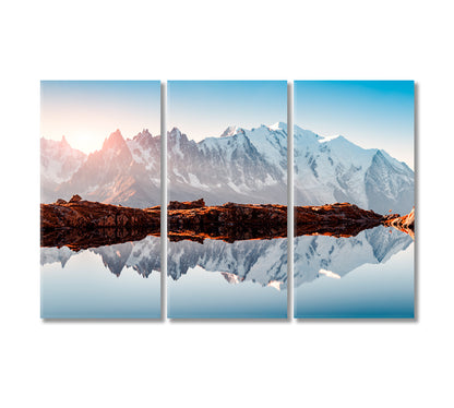 Monte Bianco Mountains Range Reflection Canvas Print-Canvas Print-CetArt-3 Panels-36x24 inches-CetArt