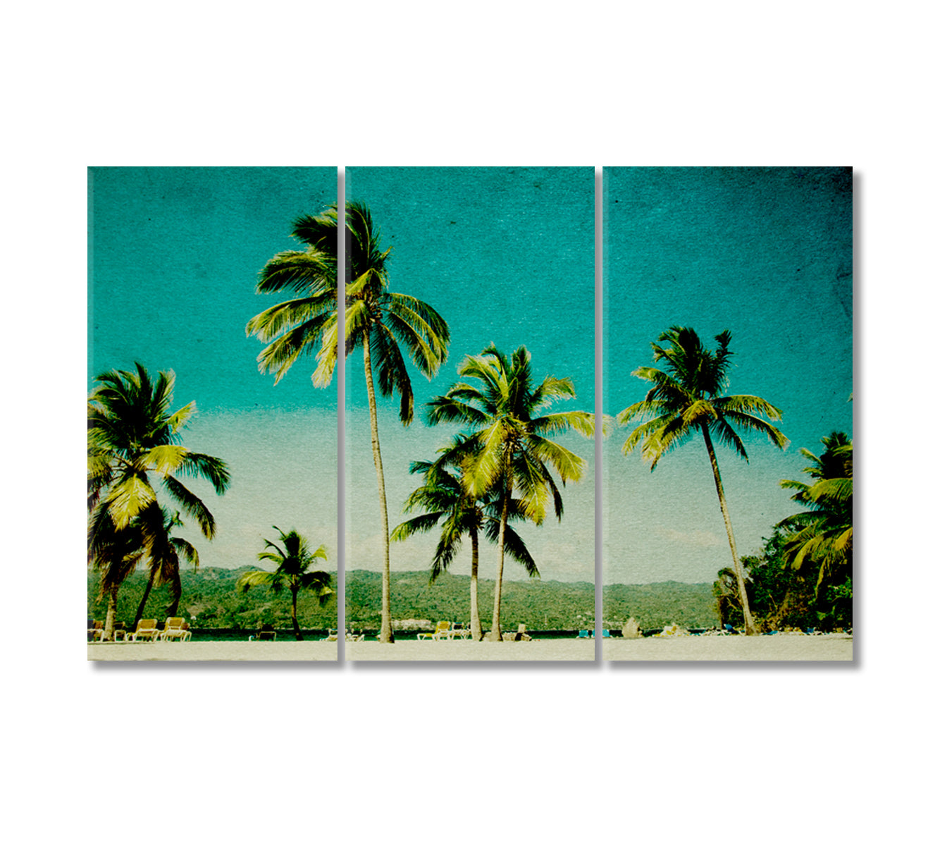 Tropical Beach with Palm Trees Canvas Print-Canvas Print-CetArt-3 Panels-36x24 inches-CetArt