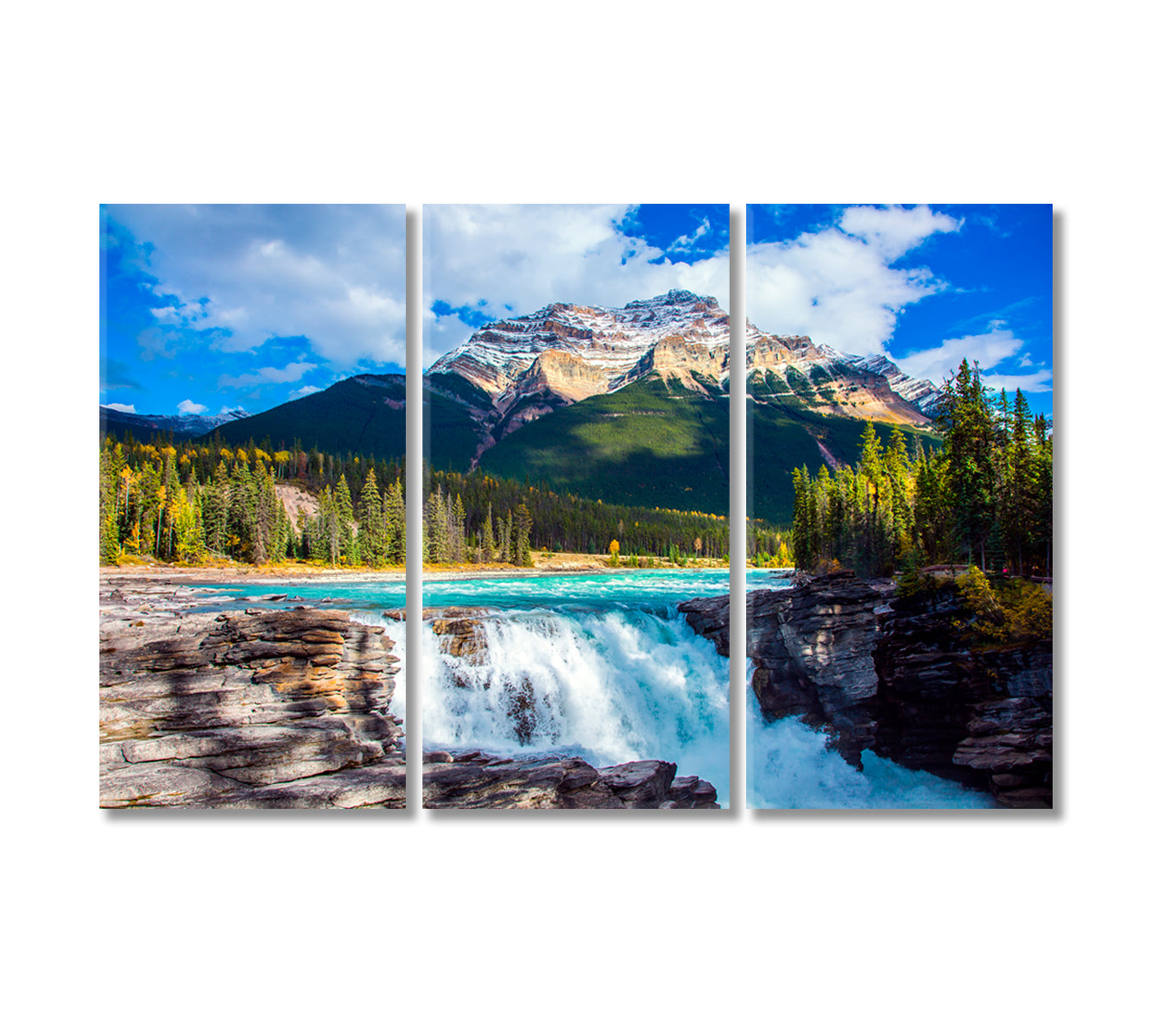 Athabasca Falls with Forest and Rocky Mountains Jasper National Park Canada Canvas Print-Canvas Print-CetArt-3 Panels-36x24 inches-CetArt