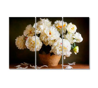 Still Life White Peonies Canvas Print-Canvas Print-CetArt-3 Panels-36x24 inches-CetArt