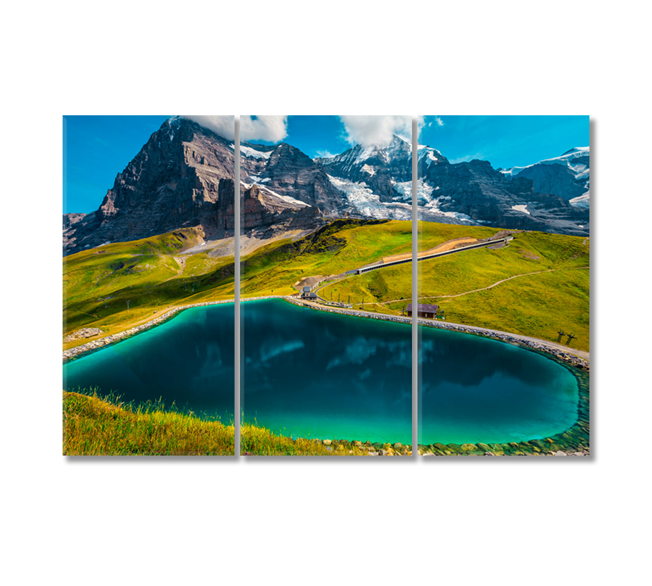 Snowy Mountains with Fallbodensee Lake Switzerland Canvas Print-Canvas Print-CetArt-3 Panels-36x24 inches-CetArt