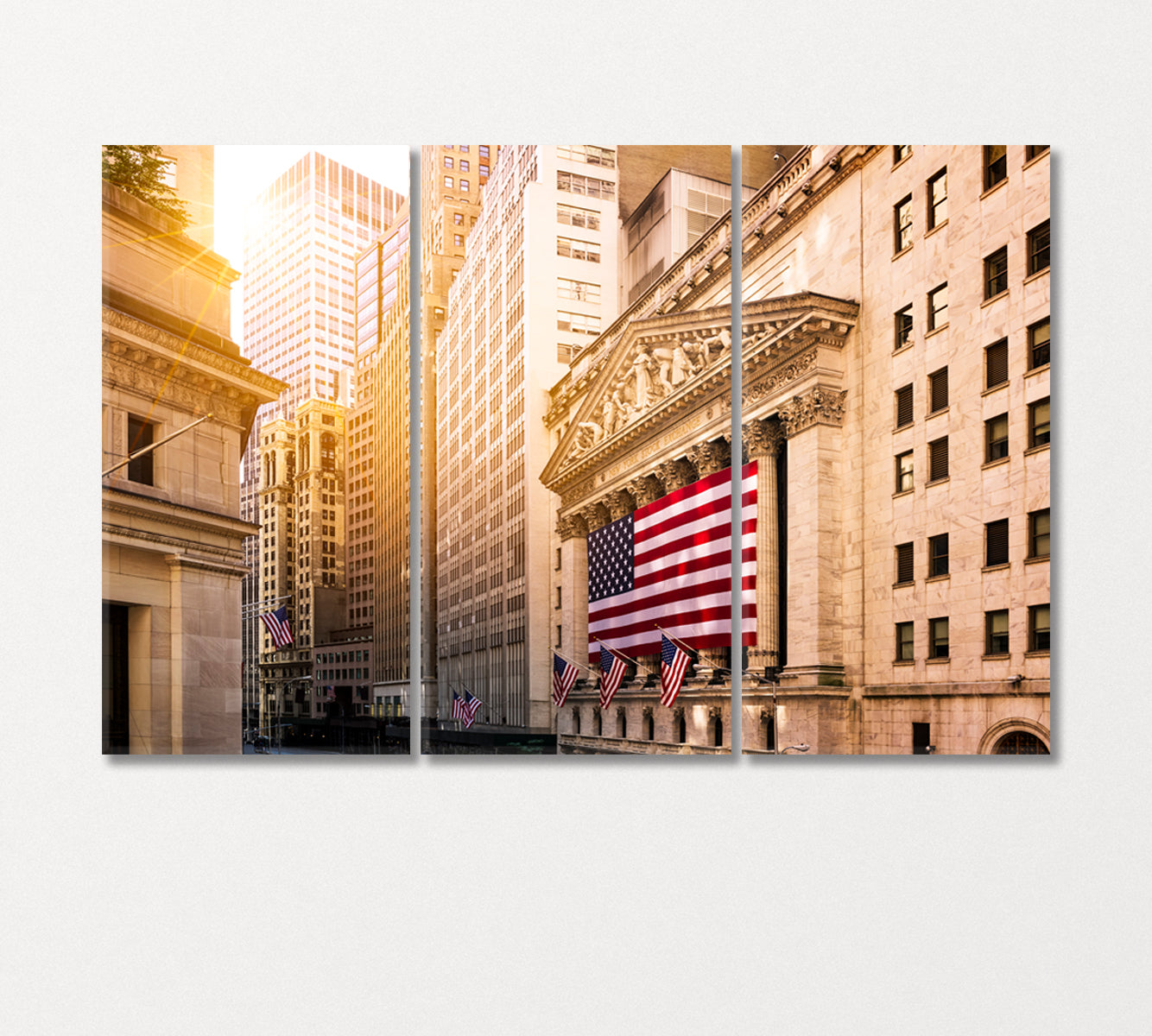 New York Stock Exchange with Flag USA Canvas Print-Canvas Print-CetArt-3 Panels-36x24 inches-CetArt