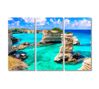 Torre di Sant Andrea Beach Apulia Italy Canvas Print-Canvas Print-CetArt-3 Panels-36x24 inches-CetArt